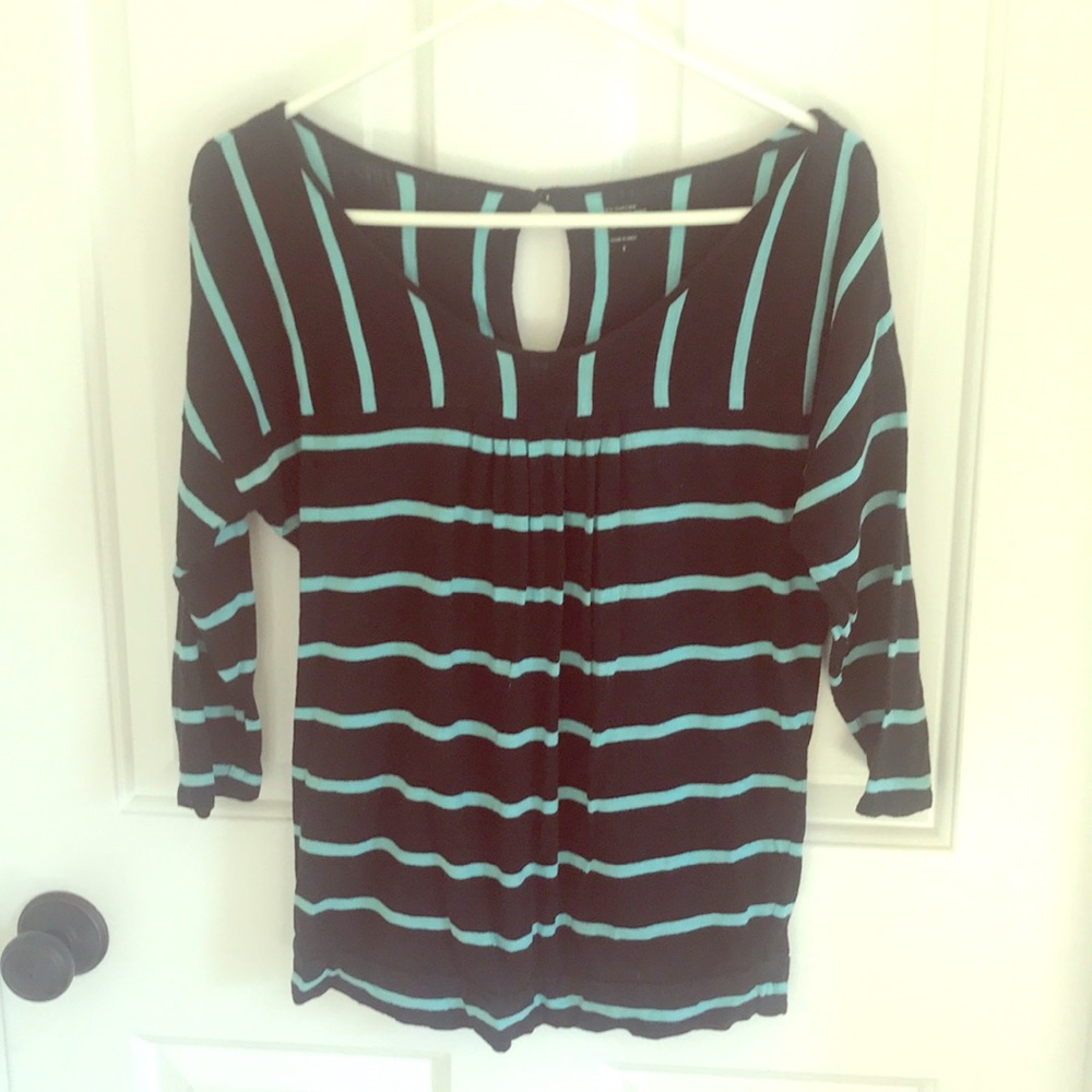 Loft teal and black striped top